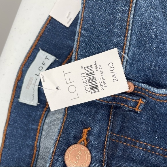 NWT Loft Modern Skinny Crop Tapestry Cuff Pockets Button Zip Dark Wash Jeans - Picture 8 of 11